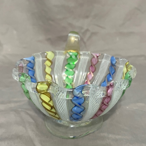 Vintage Murano Glass Latticino Cup Italy Studio Art Glass - Picture 2 of 9